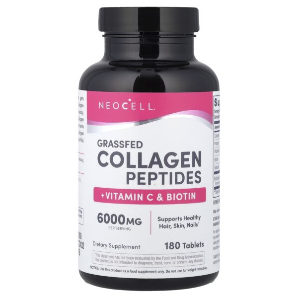 Grassfed Collagen Peptides + Vitamin C & Biotin, 180 Tablets