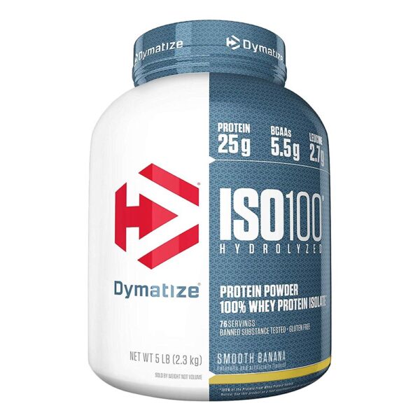 Dymatize ISO 100 Hydrolyzed whey protein isolate, Smooth Banana, 5 LB, Gain in Muscle Size and Strength