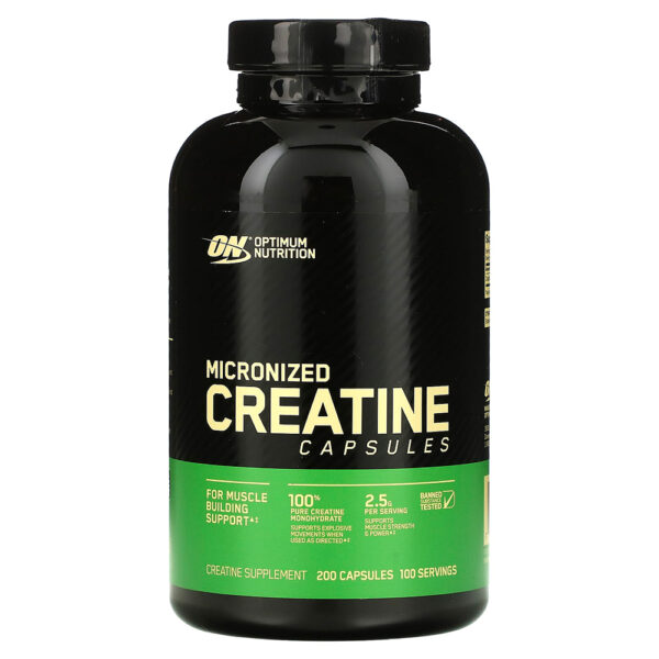 Optimum Nutrition Micronized Creatine Capsules, 200 Capsules, Pure Creatine Monohydrate